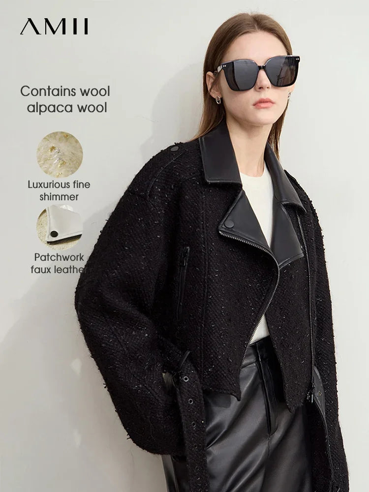 Damen Wollmantel im Minimalistischen Lokomotiv-Stil mit Gürtel und Schräge Knopfleiste