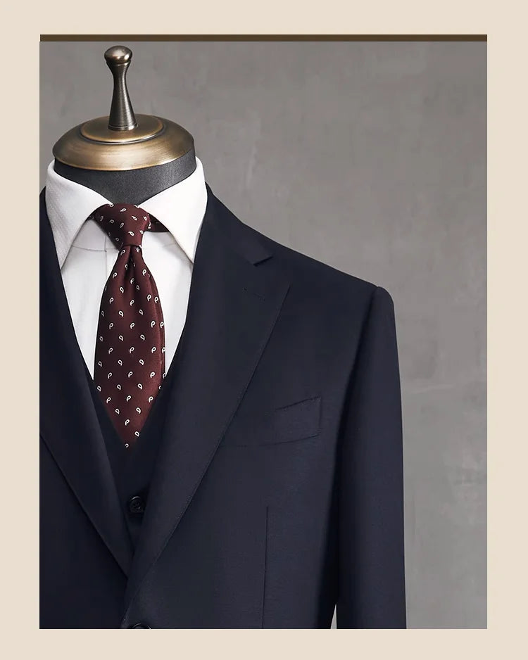 Doppelreihiger Herrenanzug mit schwarzem Streifenmuster aus Wolle – Slim Fit für Hochzeit, Büro und festliche Anlässe