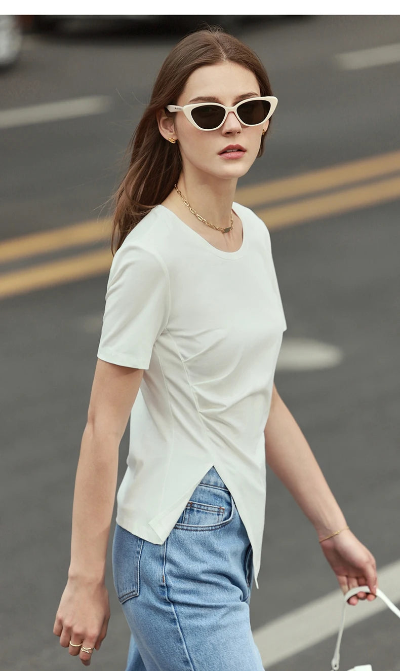Damen T-Shirt mit asymmetrischem Design und kurzen Ärmeln für den Sommer