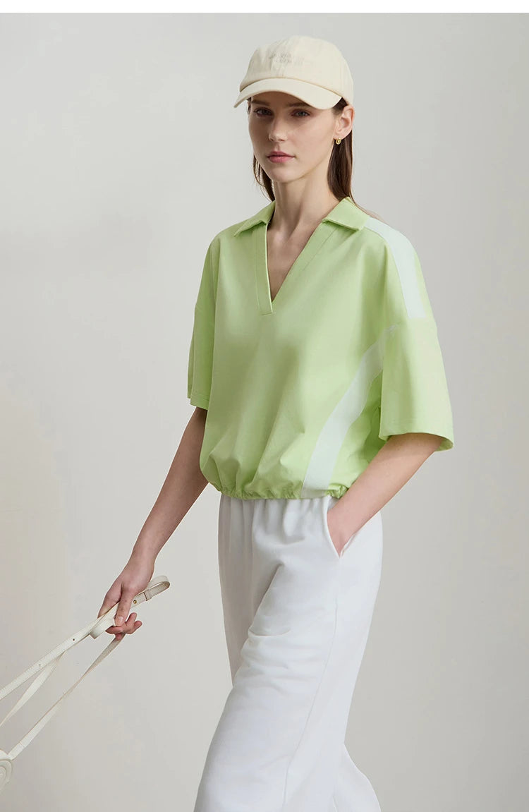 Damen T-Shirts im minimalistischen Stil mit neuem V-Ausschnitt und kurzen Ärmel