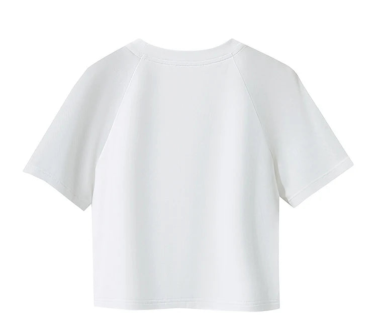 Damen T-Shirt im Casual-Stil mit gesticktem Rundhals und kurzen Ärmeln