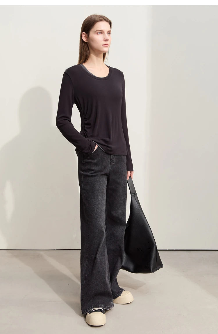 Damen T-Shirts im Minimalismus-Stil mit Patchwork für den Herbst 2024