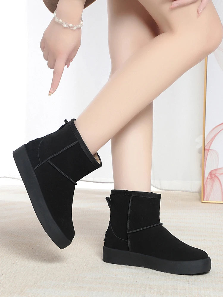 Damen Schnee Stiefel aus echtem Leder mit warmem Wollfutter