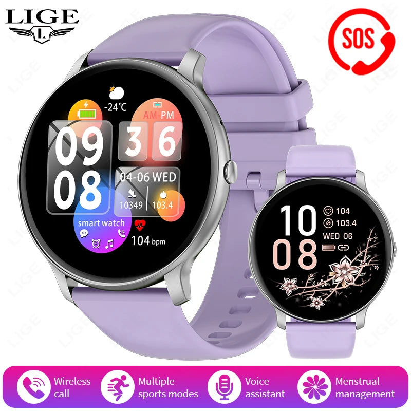 LIGE SOS Smartwatch 1,39 Zoll HD Sprachassistent Bluetooth Anruf Sport Fitness Smart Watch Männer Frauen Für Android IOS 2025 Neue