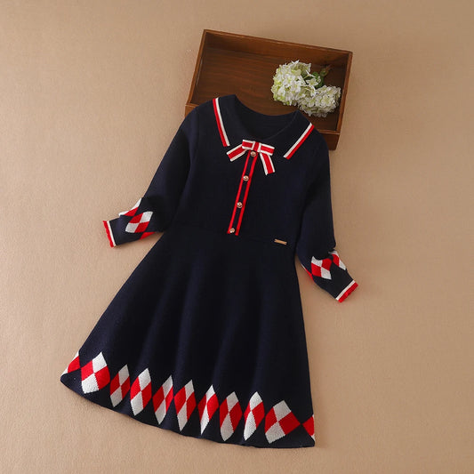Kinder Mädchen 5-12 Jahre Herbst Winter Neue Kleid Kinder Warme Pullover Kleidung Stricken Langarm Prinzessin Kleid