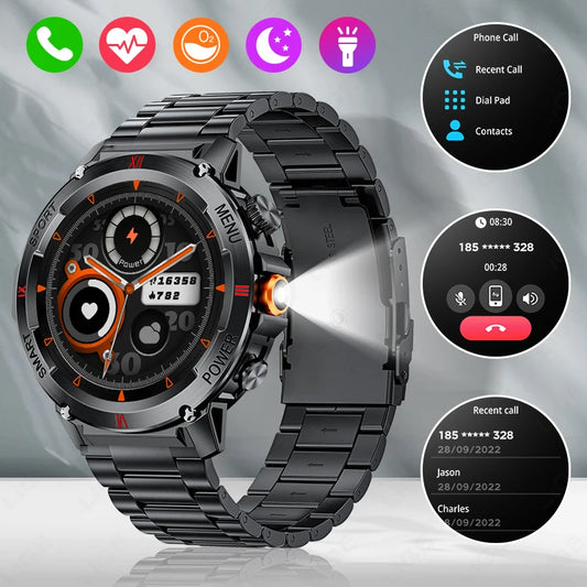 LIGE 2024 Neue Smart Uhr Für Android IOS Herz Rate Gesundheit Monitor Bluetooth Anruf Fitness Männer Smart Uhr Mit LED Taschenlampe