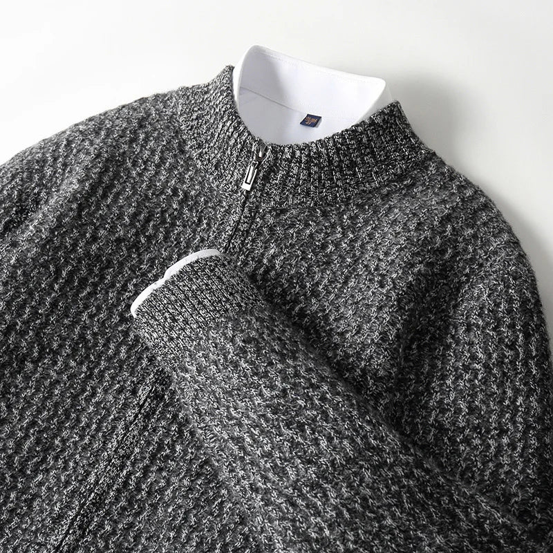 2025 Herbst und Winter Pullover aus reiner Wolle für Herren, neue Strickjacke mit Reißverschluss, Mantel, halb Stehkragen, lockeres Freizeithemd, AB-Farbstrickwaren