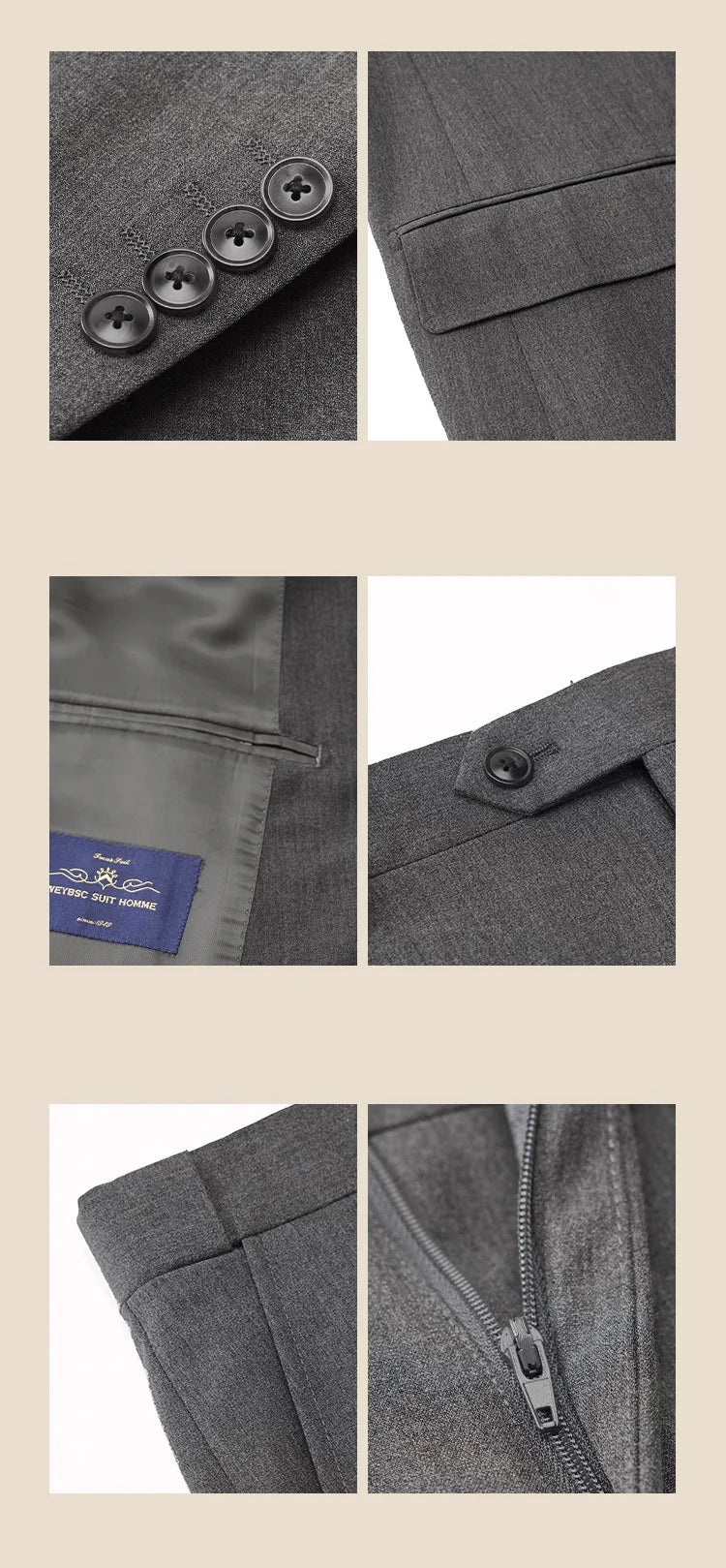 Herrenanzug-Set mit Blazer und Hose, dünner Stoff, lässiger Stil, ideal für Frühling und Herbst, in Khaki oder Schwarz, einreihig, perfekt für Hochzeiten und festliche Anlässe.