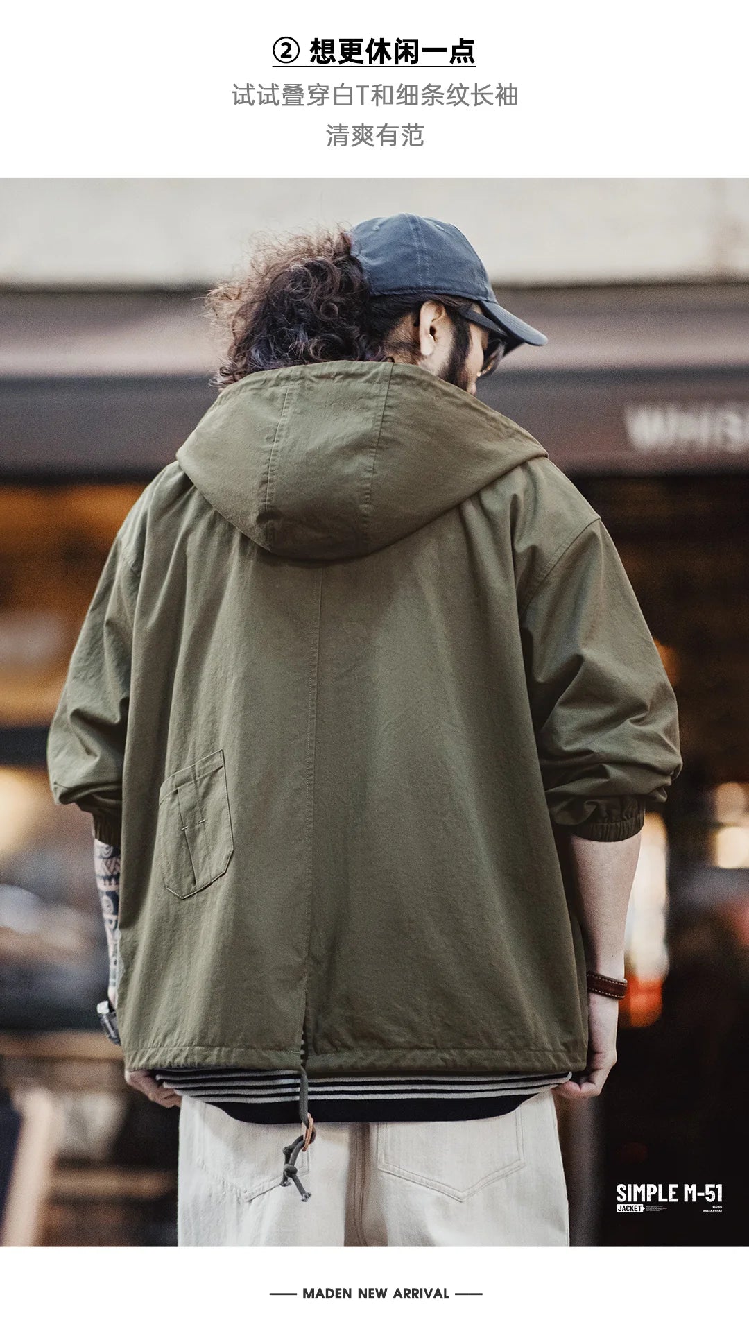 Herren Kapuzenjacke Vintage Grün Lockere Taschen Versteckte Knopfleiste
