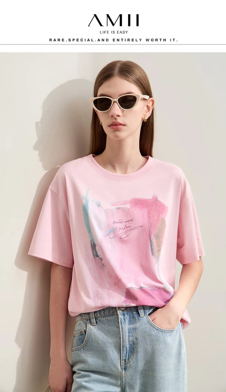 Damen T-Shirts im minimalistischen Stil mit abstraktem Druck für den Sommer