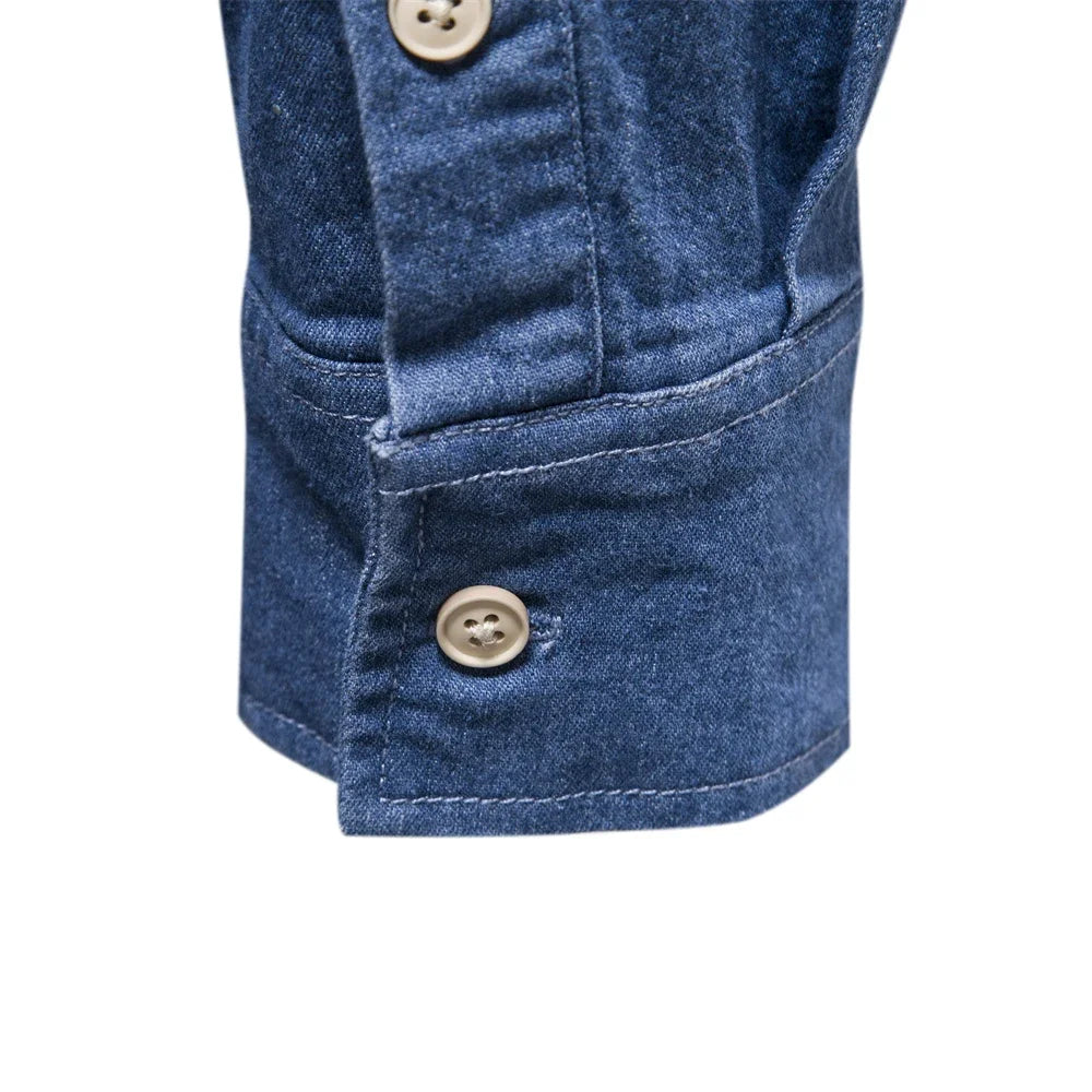 Herren Hemd aus Baumwolle im einfarbigen Denim-Look mit Tasche