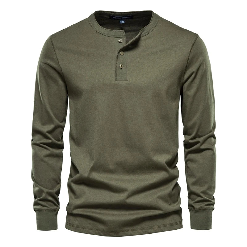 Herren Langarm T-Shirt mit Button-Down Kragen aus hochwertiger Baumwolle