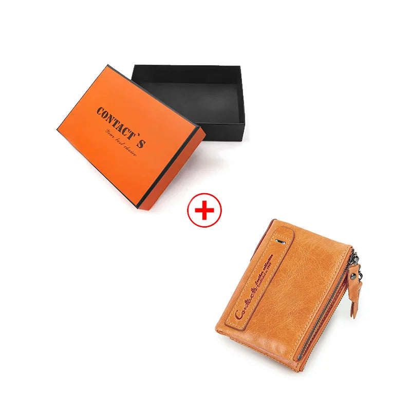 Honigbraune Leder-Geldbörse mit Etui/Box-Look und Reißverschluss, kompakte Kartenform