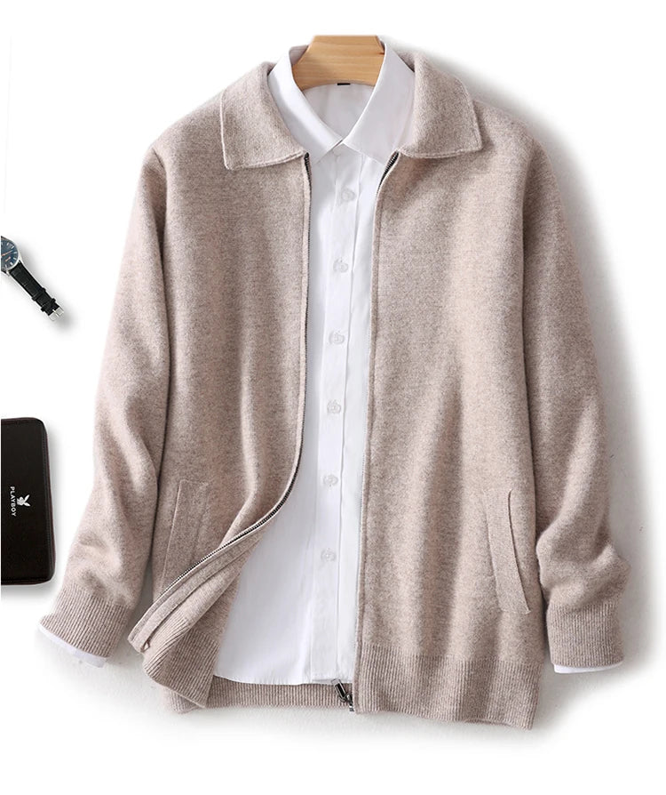 Herbst Winter 100% Hohe Qualität Wolle Strickjacke männer Revers Dicken Zipper Casual Pullover Große Größe Kaschmir Stricken Jacke Männer tops