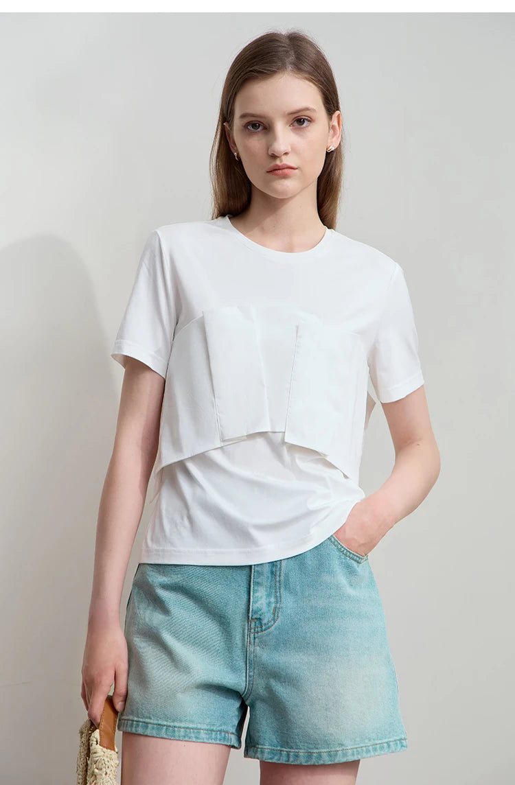 Damen T-Shirt im minimalistischen Stil mit lässigem Komfort und geradem Spleißen