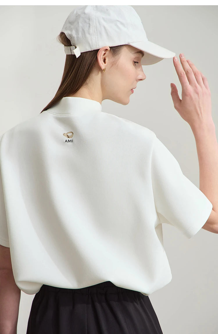 Damen Casual T-Shirt mit Gedrucktem Rollkragen und Kurzarm für den Sommer