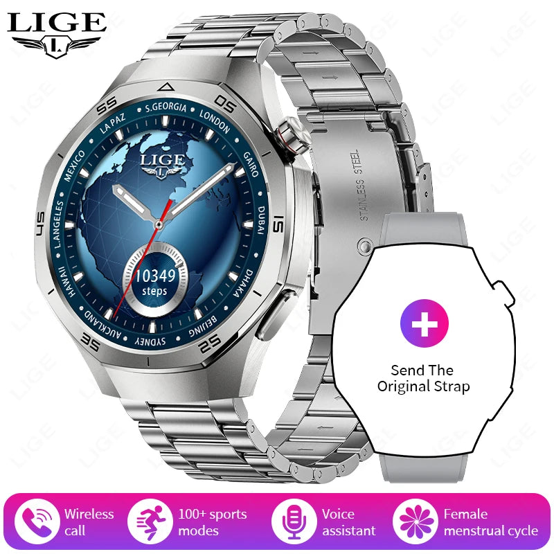 LIGE Smartwatch Outdoor Sport Männer 360*360 HD Display Gesundheit Überwachung Wasserdichte Herzfrequenz BT Anruf Smart Uhr Für Android IOS