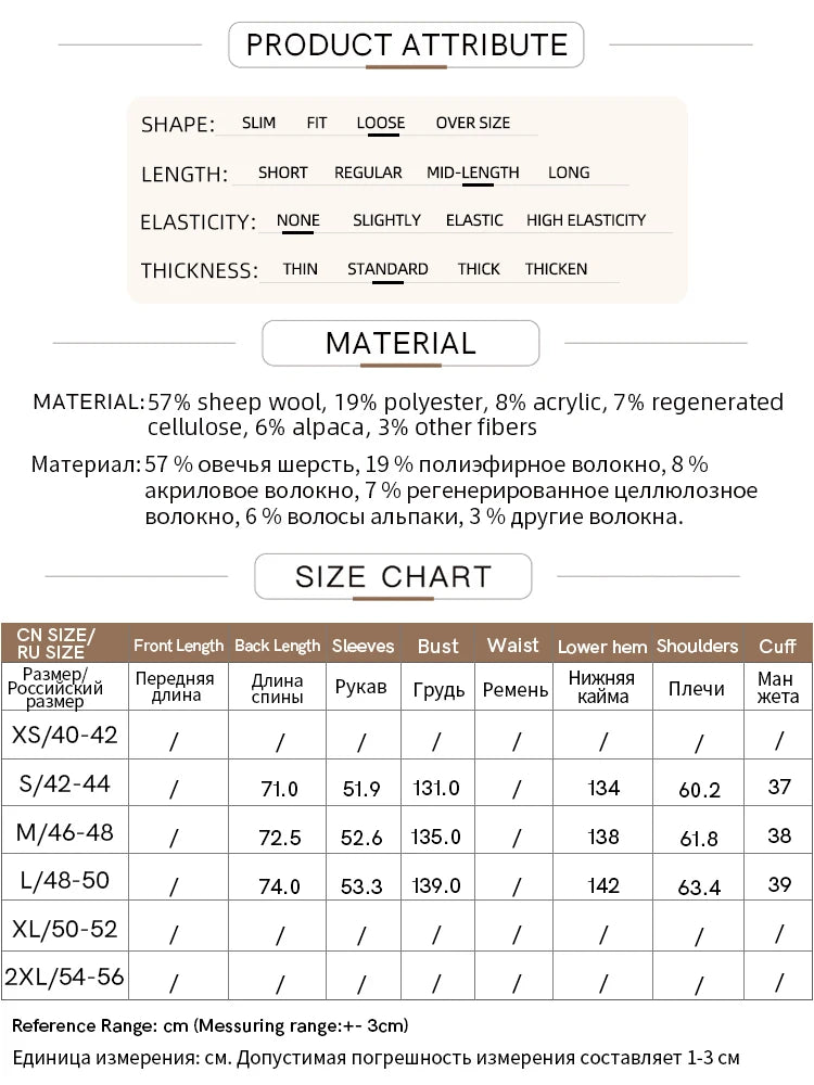 Damen Wollmantel im minimalistischen Design mit Gürtel und Taschen