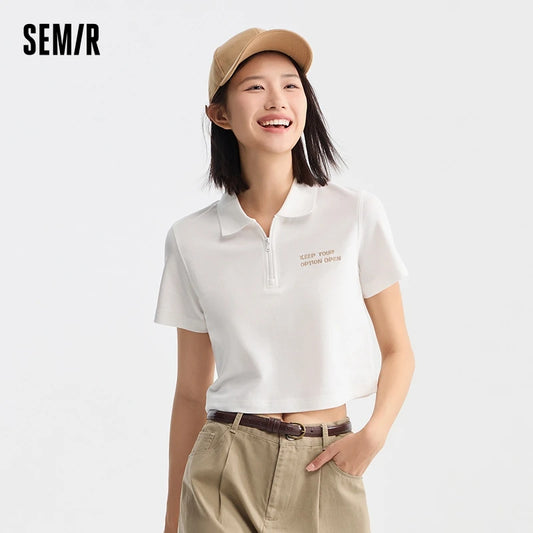 Semir Polo Shirt Frauen kurze Buchstaben Stickerei 2024 Sommer neue anti bakterielle Textur Top Temperament
