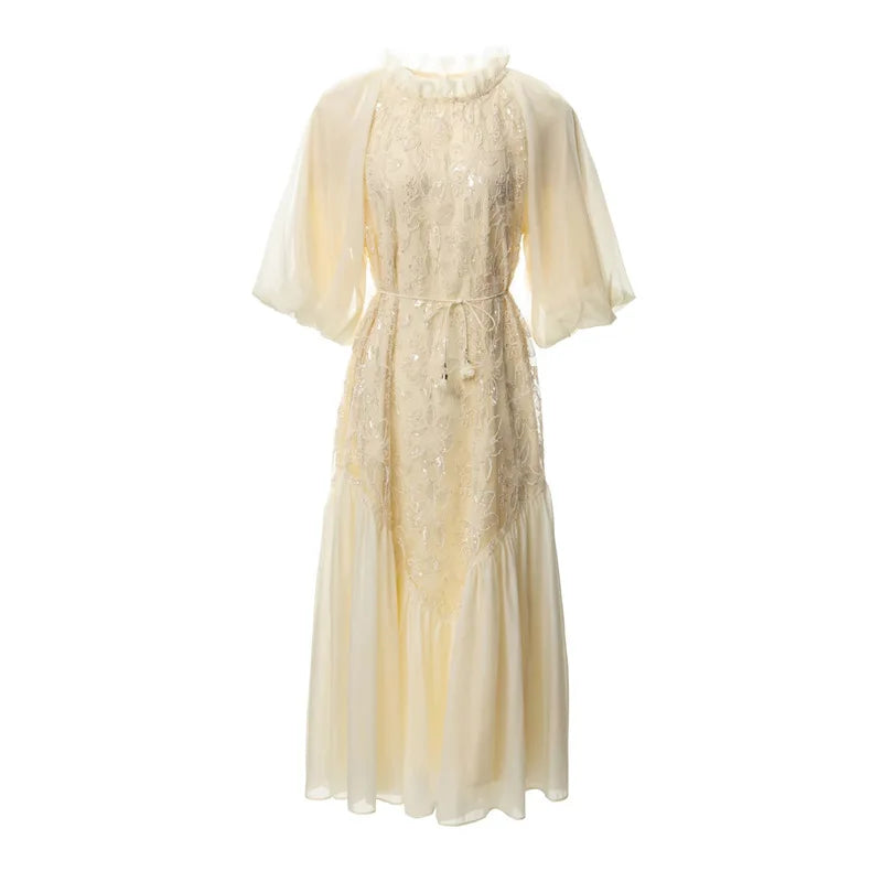 Zweiteiliges Damen-Set mit V-Ausschnitt, Langarm-Top und hoch tailliertem Patchwork-Faltenrock mit Applikationen