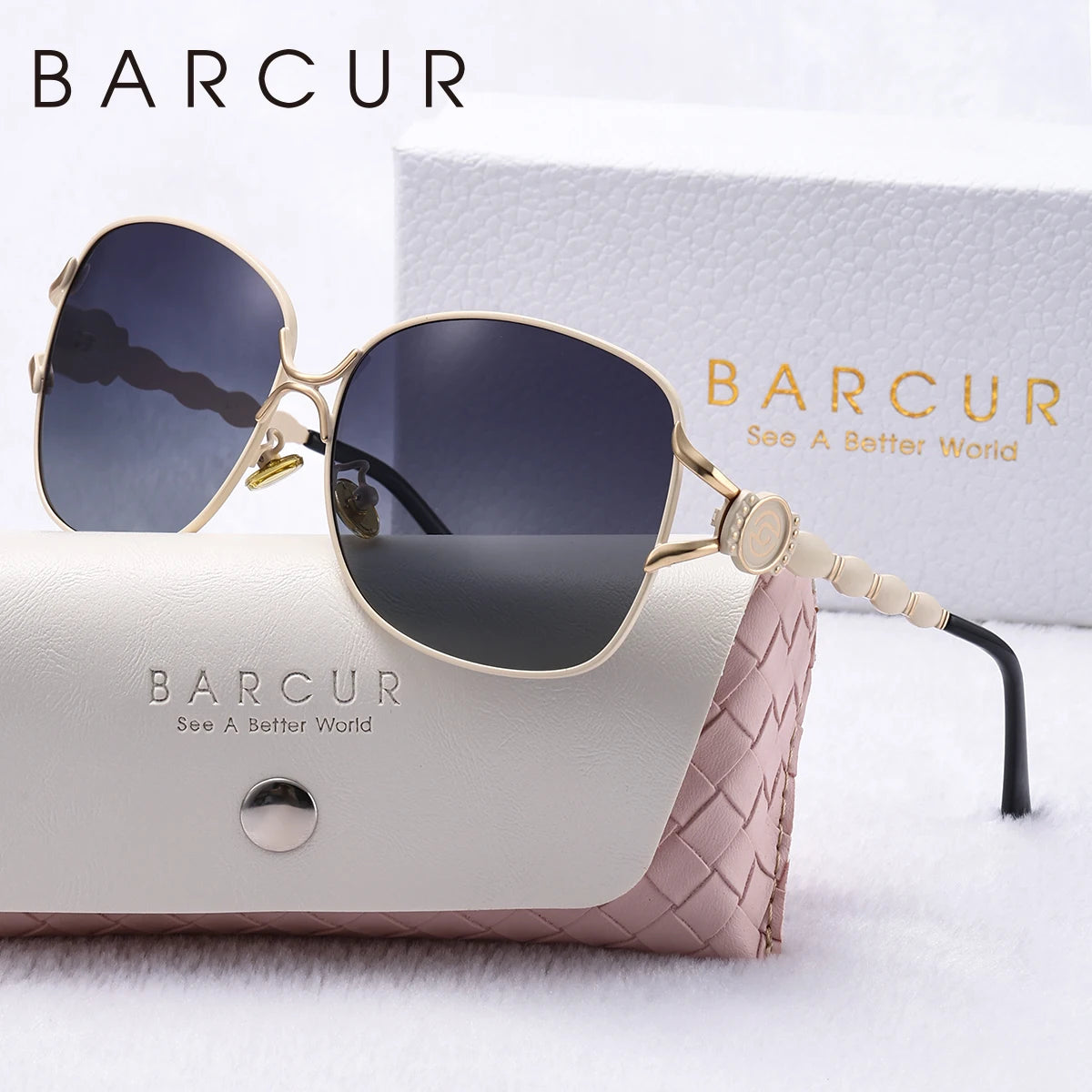Damen-Sonnenbrille oval übergroß Retro Metall UV400 Geschenkbox