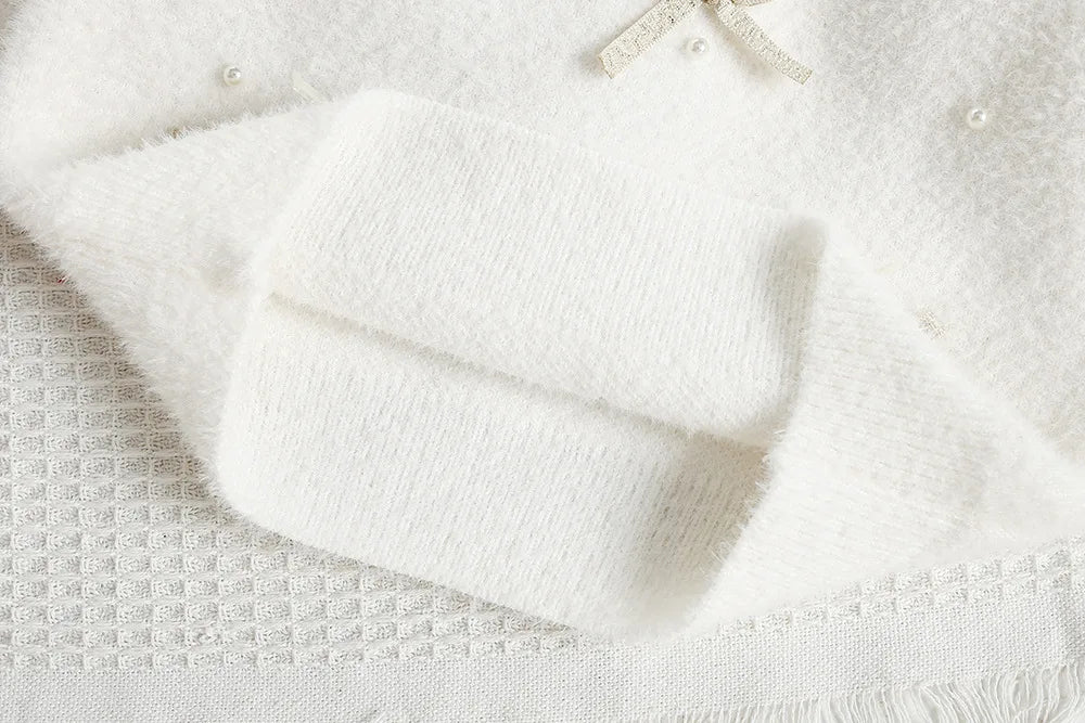 Mädchen Pullover mit niedlichem Bogen und Perlen für die Herbstsaison