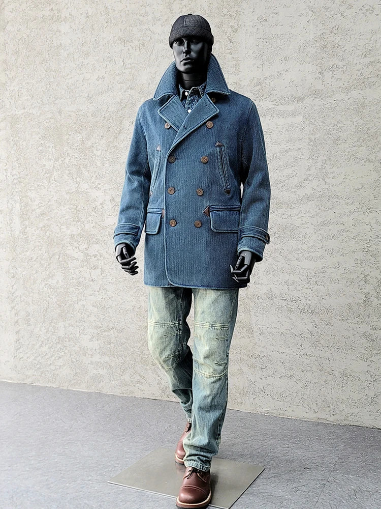 Herren Erbsenmantel im Vintage-Stil aus dicker Baumwolle für Herbst und Winter