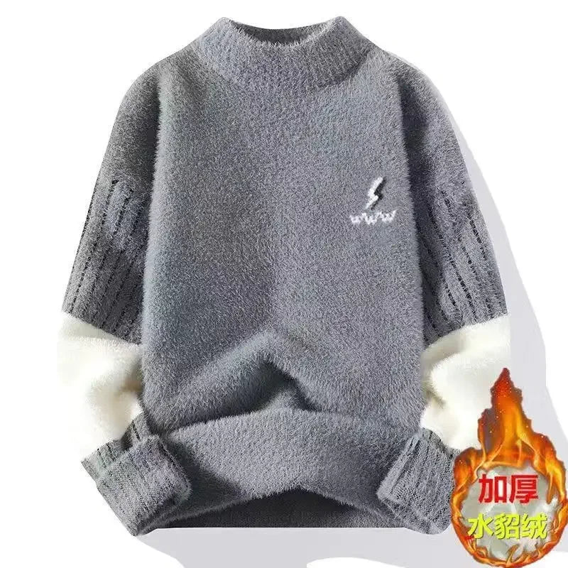 Herren Pullover mit Rundhalsausschnitt, warm und dick, langärmeliges Strickoberteil für Herbst und Winter
