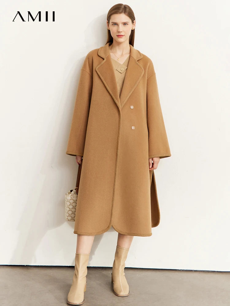 Damen Wollmantel im eleganten Retro-Stil mit Gürtel und Revers