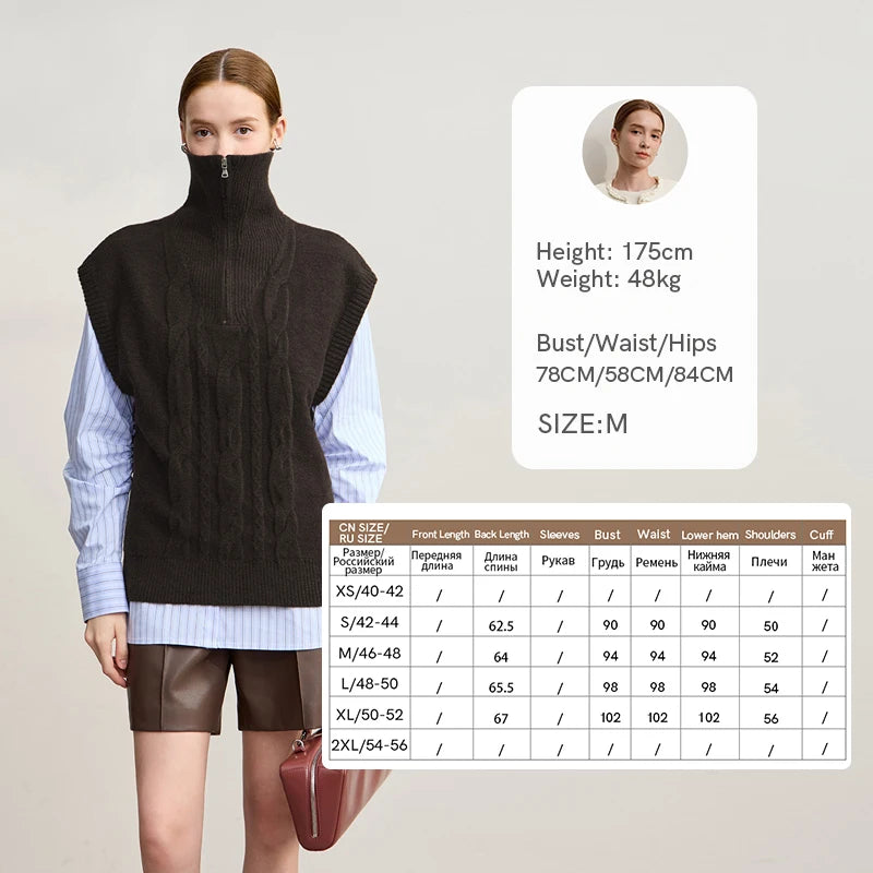 Ärmellose Strickweste dunkelgrau am Modell mit durchgehendem Reißverschluss
