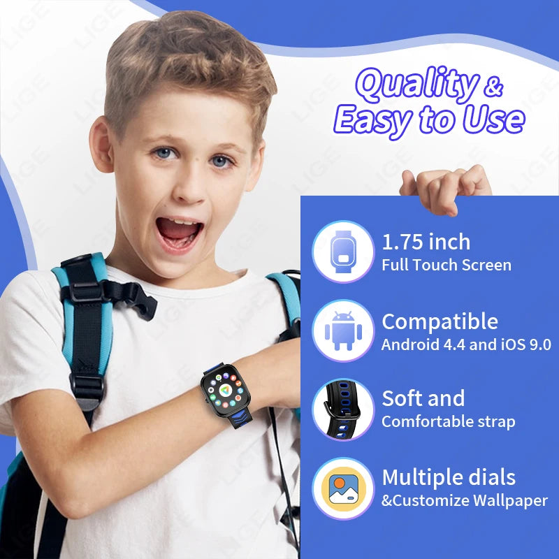 LIGE Neue Kind Smart Uhr Kinder Anruf Gesundheit Monitor Wasserdichte Smartwatch Wecker Student Uhren Kinder Jungen Mädchen Geschenk