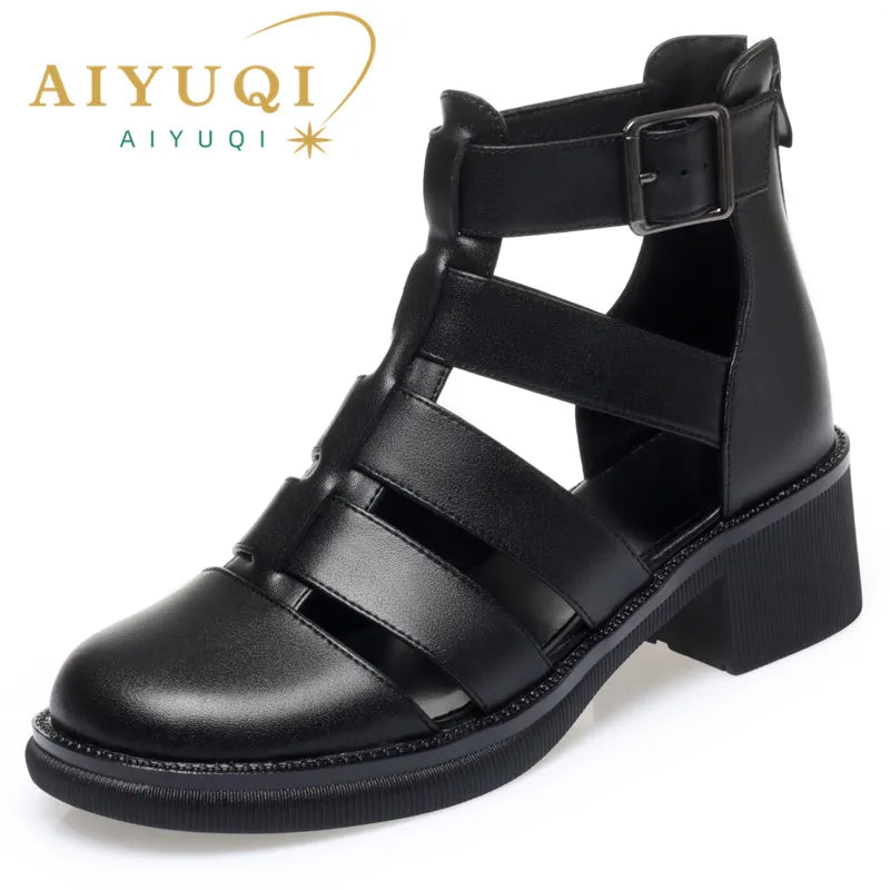 AIYUQI Damen-Sandalen, Sommer, 2022, neue Damen-Sandalen aus echtem Leder, Verschluss, geflochtener Gladiator, rutschfeste, lässige Sandalen für Damen