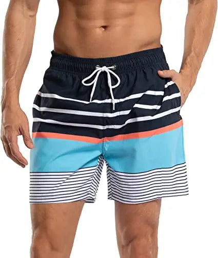 Herren-Badeshorts mit Farbverlauf, schnelltrocknend, mit Reißverschlusstaschen und Mesh-Futter – modische Schwimmshorts für den Strand