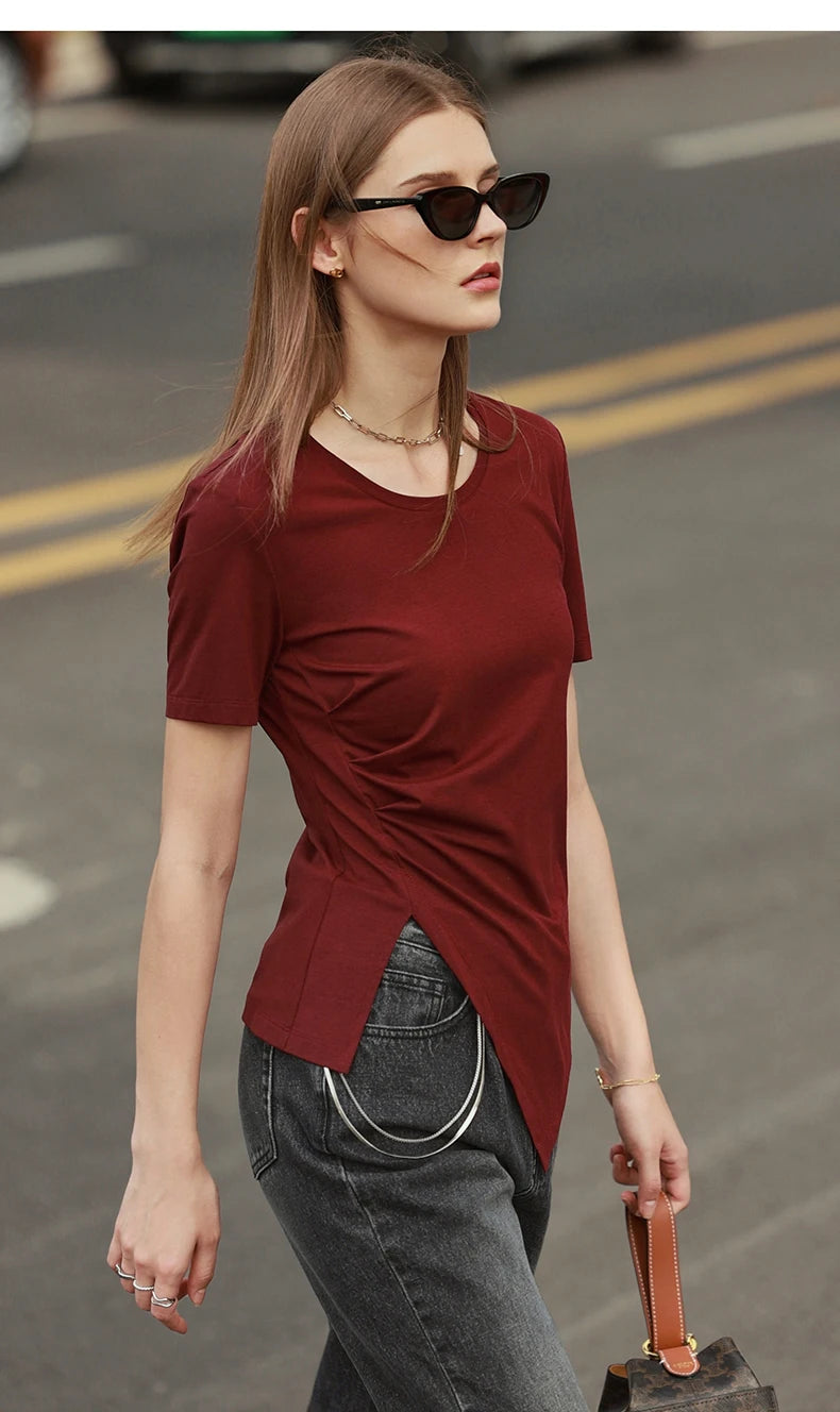 Damen T-Shirt mit asymmetrischem Design und kurzen Ärmeln für den Sommer