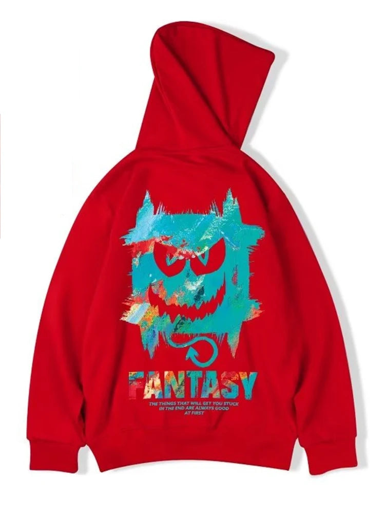 Herren Hoodie mit Graffiti-Teufel Druck im übergroßen Harajuku Stil
