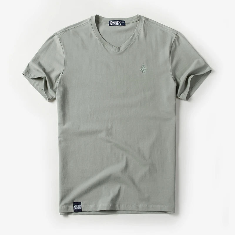 Männer T-Shirt aus einfarbigem Baumwollstoff mit V-Ausschnitt und kurzen Ärmeln