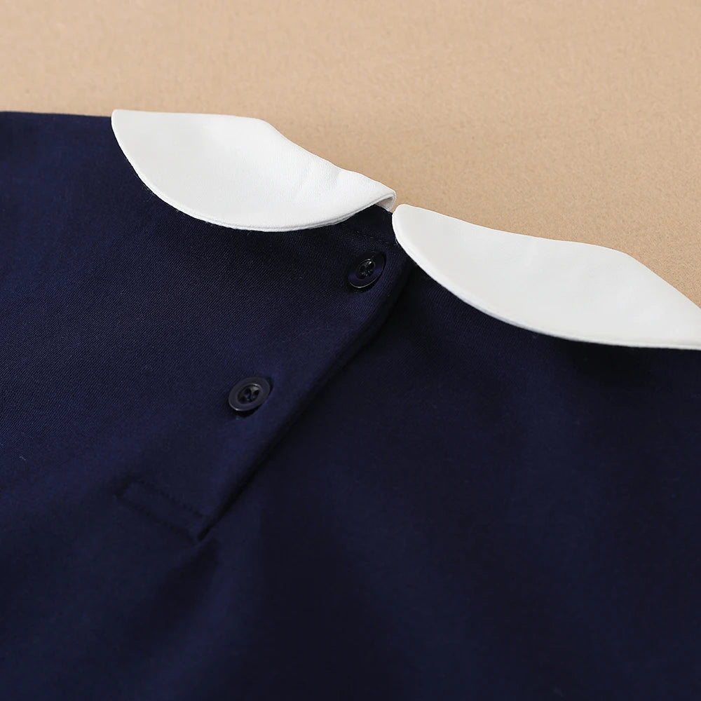 Mädchenkleider 2024, Preppy-Stil-Kleider für Kinder, Rüschenkragen, langärmelige Kleidung, Kinderkleider mit Schleife für 5–12 Jahre