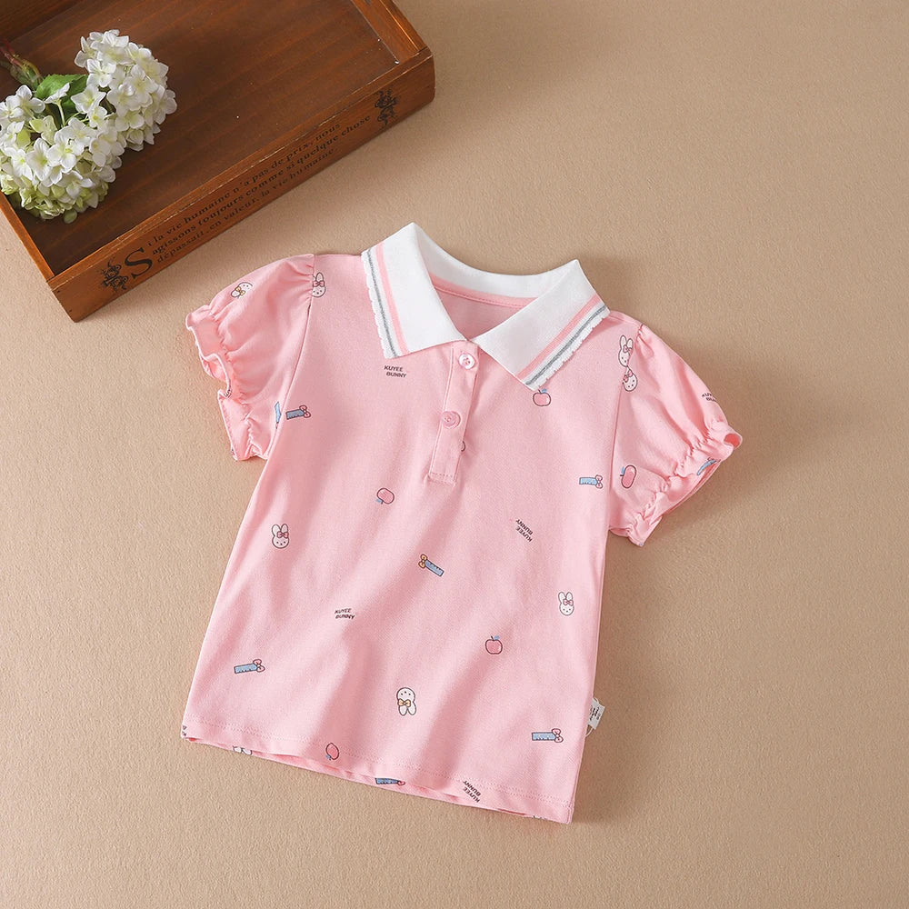 Baby Mädchen Sommer Hemd 2023 Neue Kinder Baumwolle Kurzarm Kleidung Kinder Polo T-shirt Baby Drehen-unten Kragen kleidung