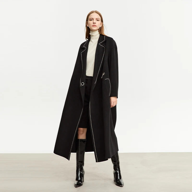 Damen Wollmantel im minimalistischen Stil mit lockerer Passform und Knopf