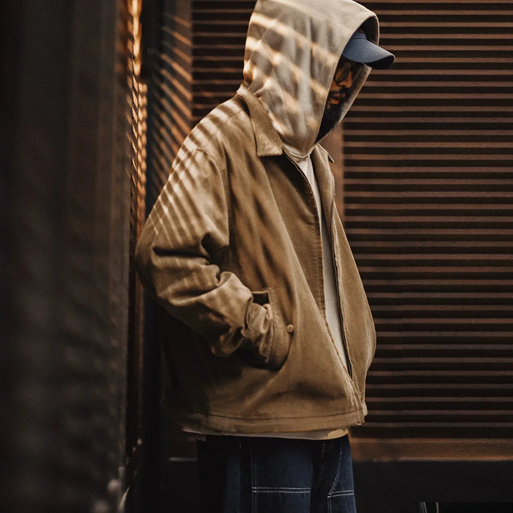 Herren Retro Cord Jacke mit Stehkragen und lässigen Taschen für Herbst