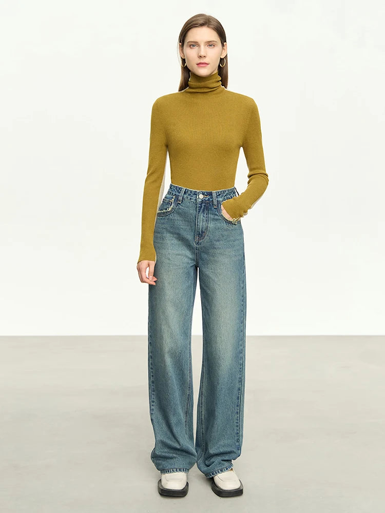 Damen Baggy Jeans im Retro-Stil mit Taschen für das Büro