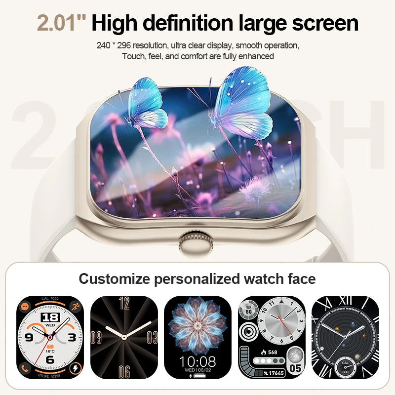 LIGE Neue 2,01'' 3D Gebogene Bildschirm Smart Uhr Bluetooth Anruf Blut Sauerstoff Herzfrequenz Sport Fitness Armband Wasserdichte Smartwatch