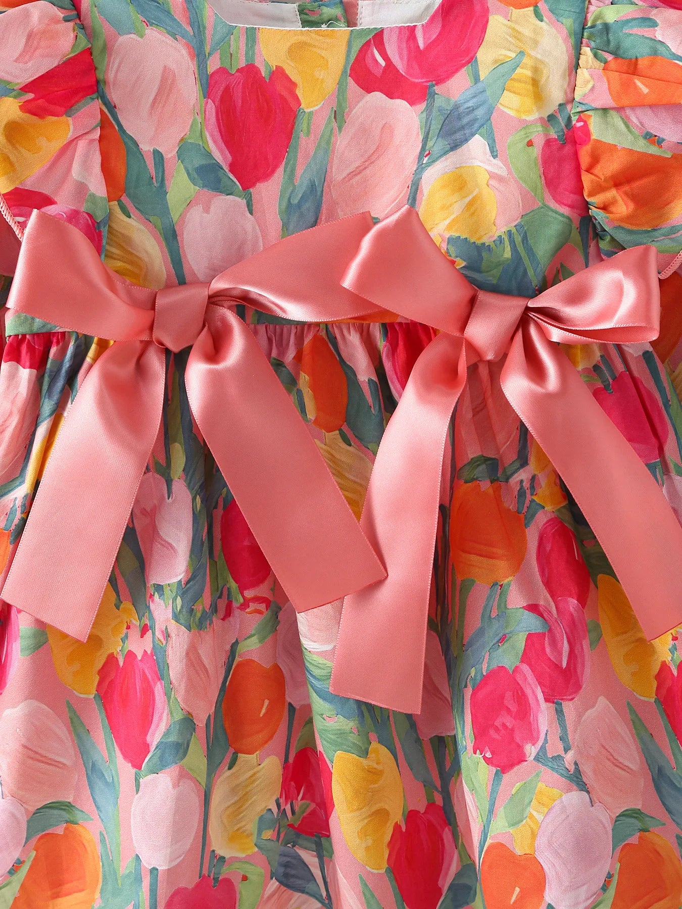 Mädchen A-Linie Kleid mit Band und Tulpe für 1-4 Jahre