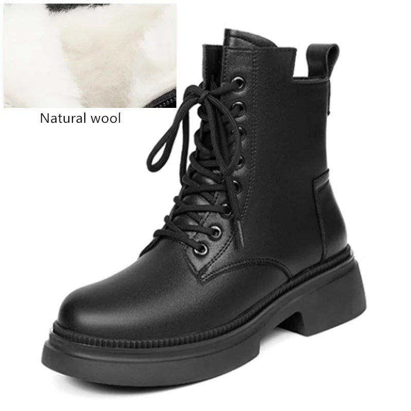 Damen Stiefeletten aus echtem Leder im Retro-Stil mit quadratischem Absatz