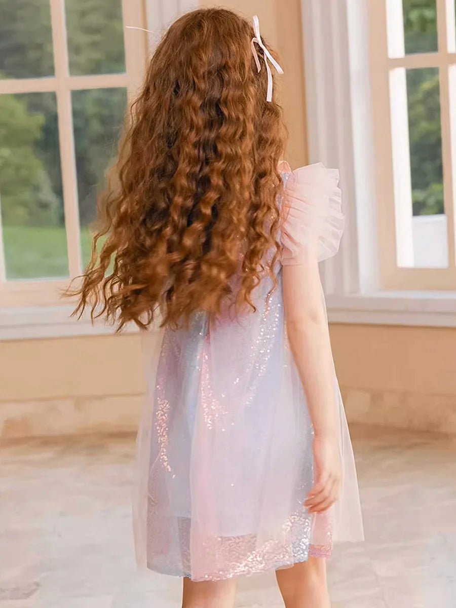 Sommerliches Mädchenkleid aus 100% Baumwolle im französischen Stil mit kurzen Ärmeln – lockere Passform für Kinder von 110cm bis 170cm