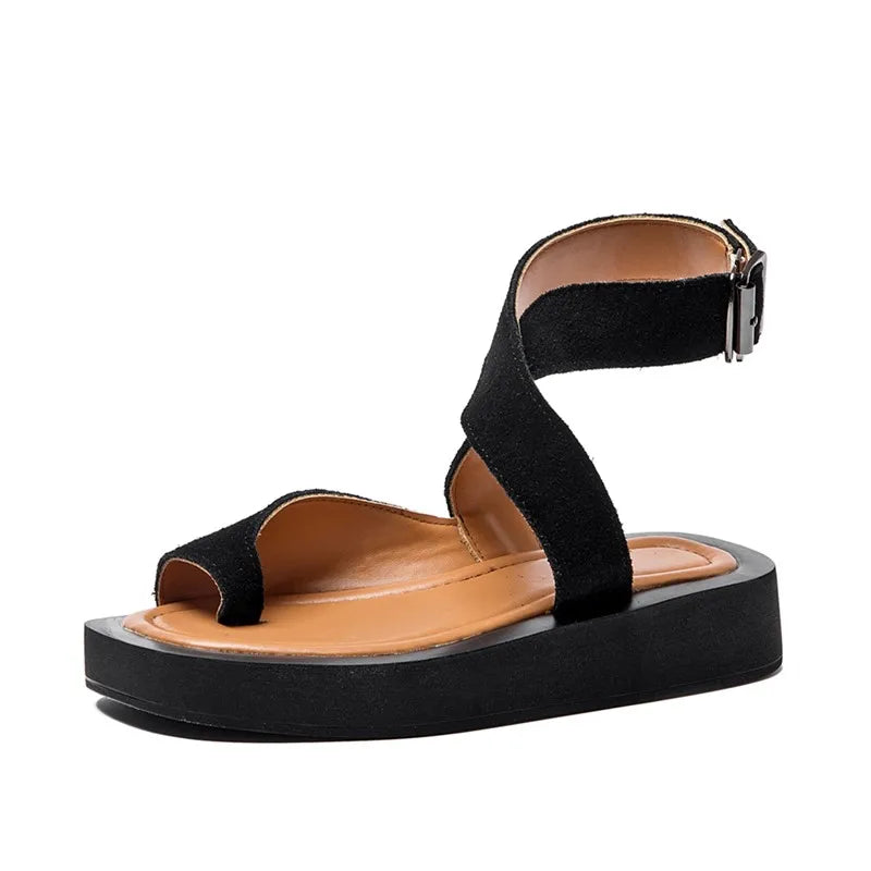 AIYUQI Sandalen für Damen, große Größe, Clip-Zehen, modisch, 2025, neue römische Damen-Sommersandalen, Wildleder, echtes Leder, Strandsandalen für Damen
