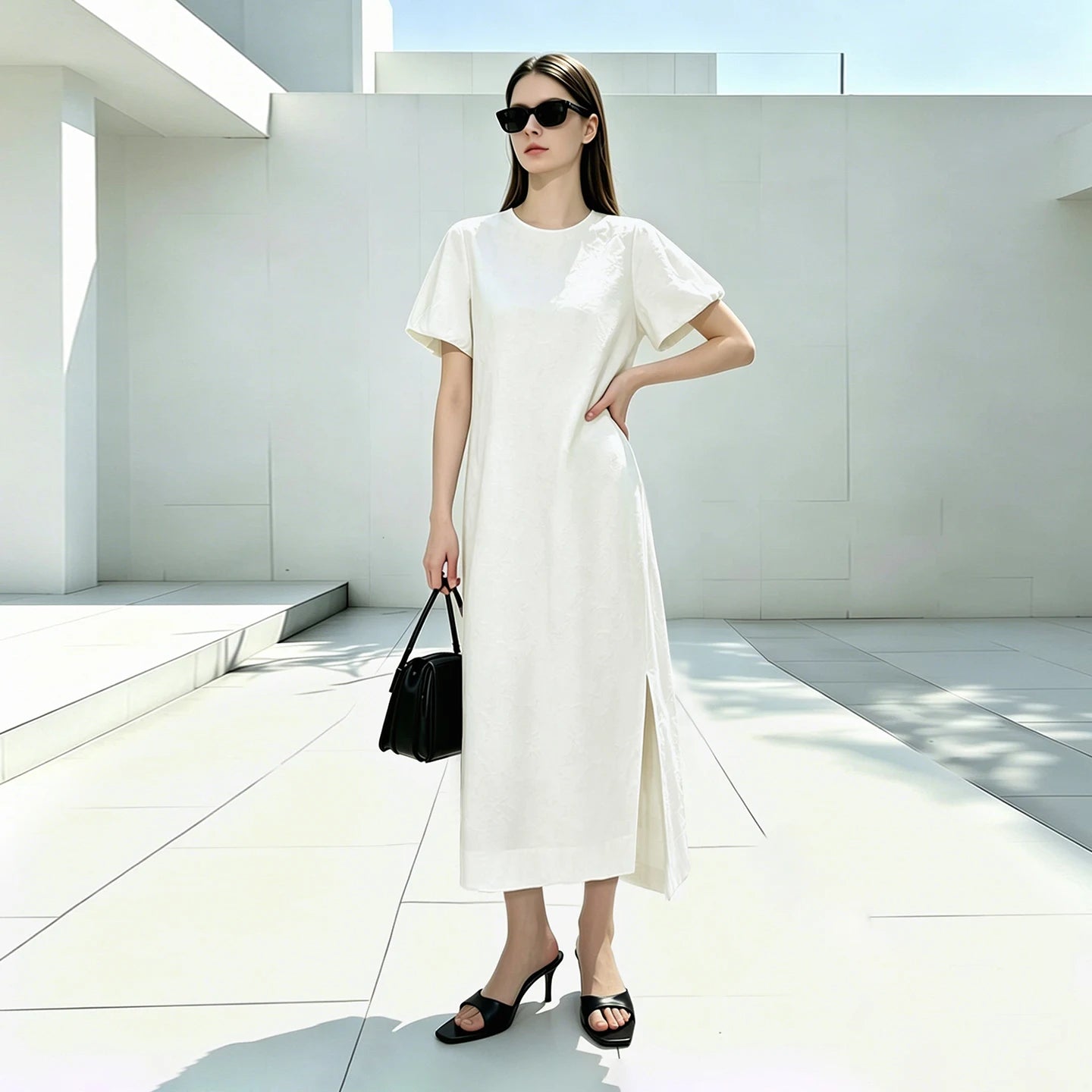 Elegantes Sommerkleid Midi Für Damen Mit Offenen Rücken Und Formstabilen Stoff