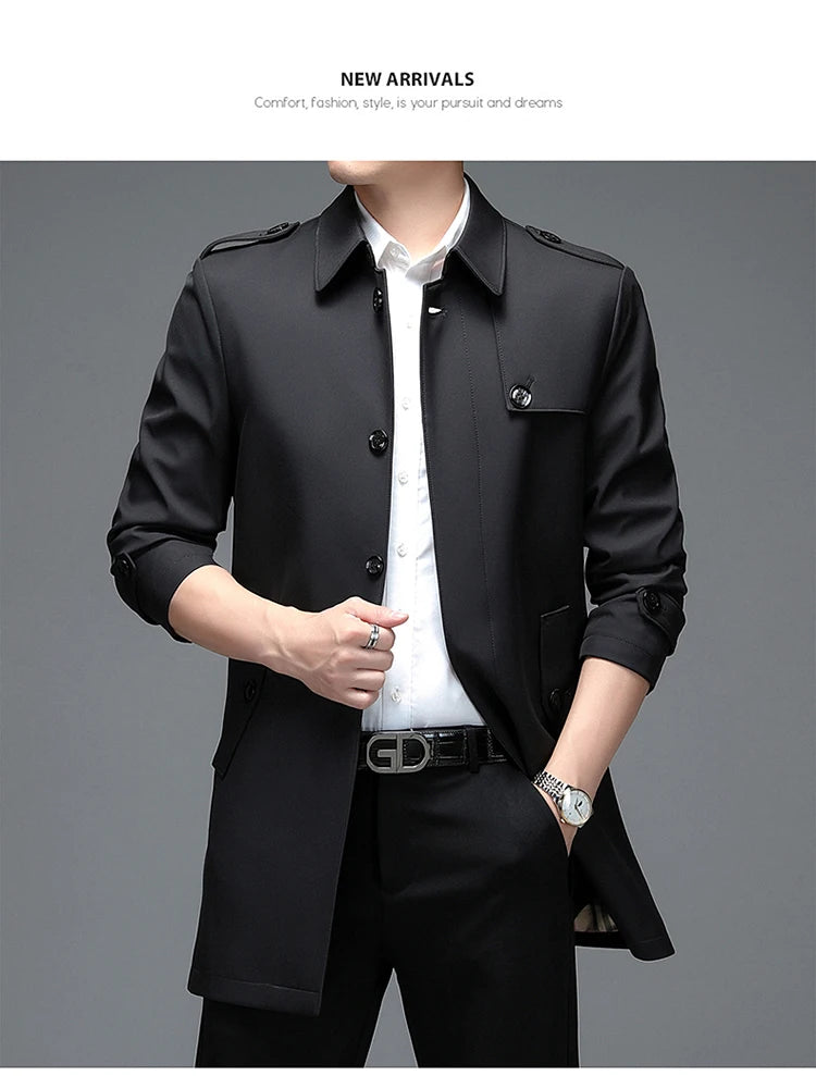 Langer Trenchcoat für Herren – Leichtmantel für Frühling & Herbst