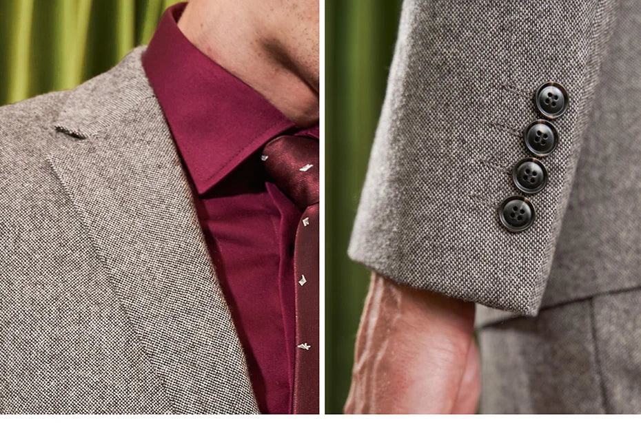 Herren Anzugset aus 55% Wolle: Slim Fit, warm, hellbraun, ideal für Hochzeit & Business.
