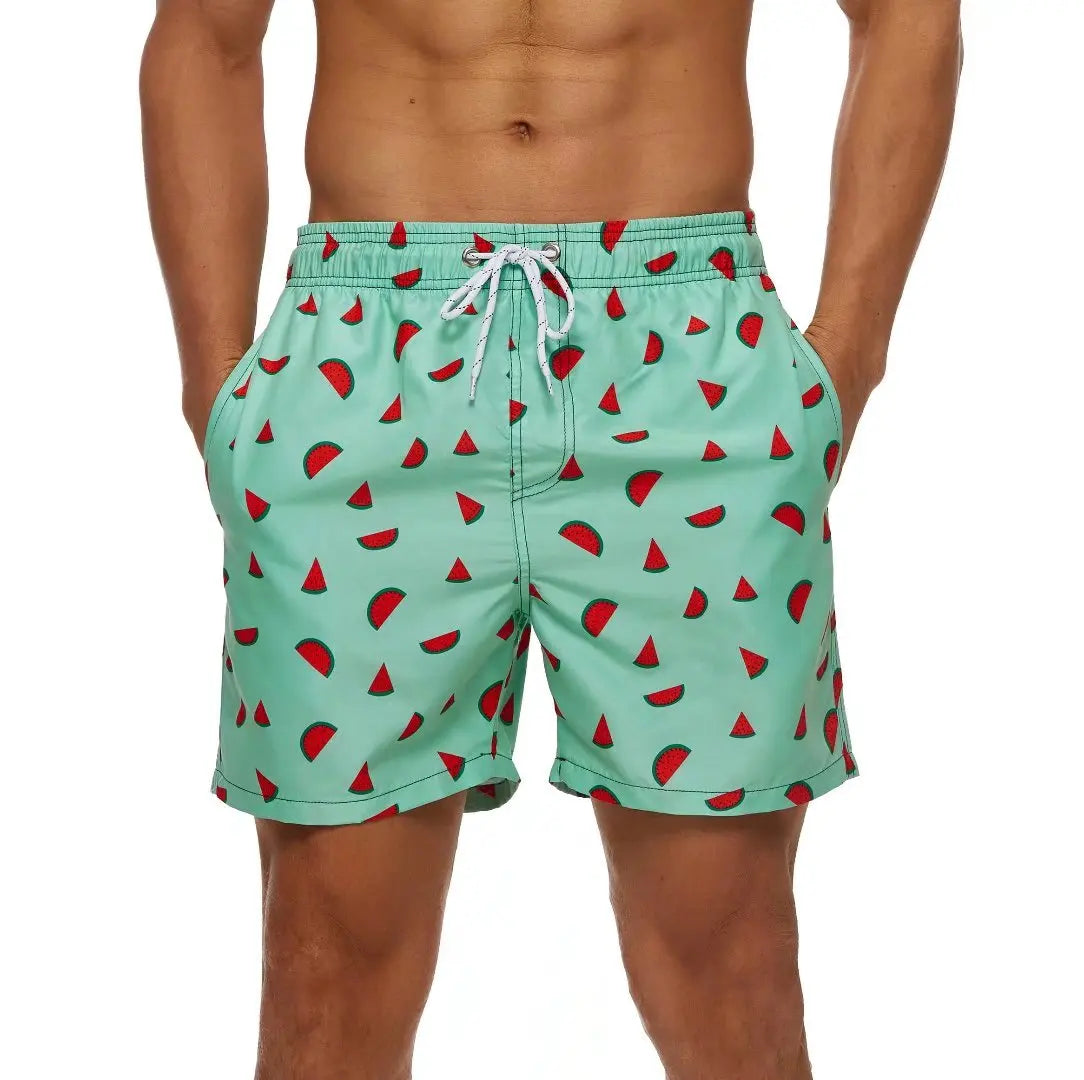 Herren-Badeshorts mit Farbverlauf, schnelltrocknend, mit Reißverschlusstaschen und Mesh-Futter – modische Schwimmshorts für den Strand